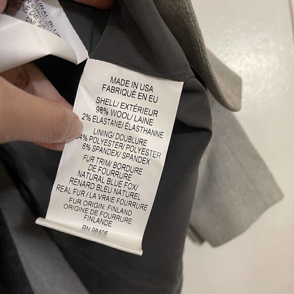 NWOT THEORY gray wool blazer jacket with removable Real blue fox fur trim US 0 - Picture 9 of 9